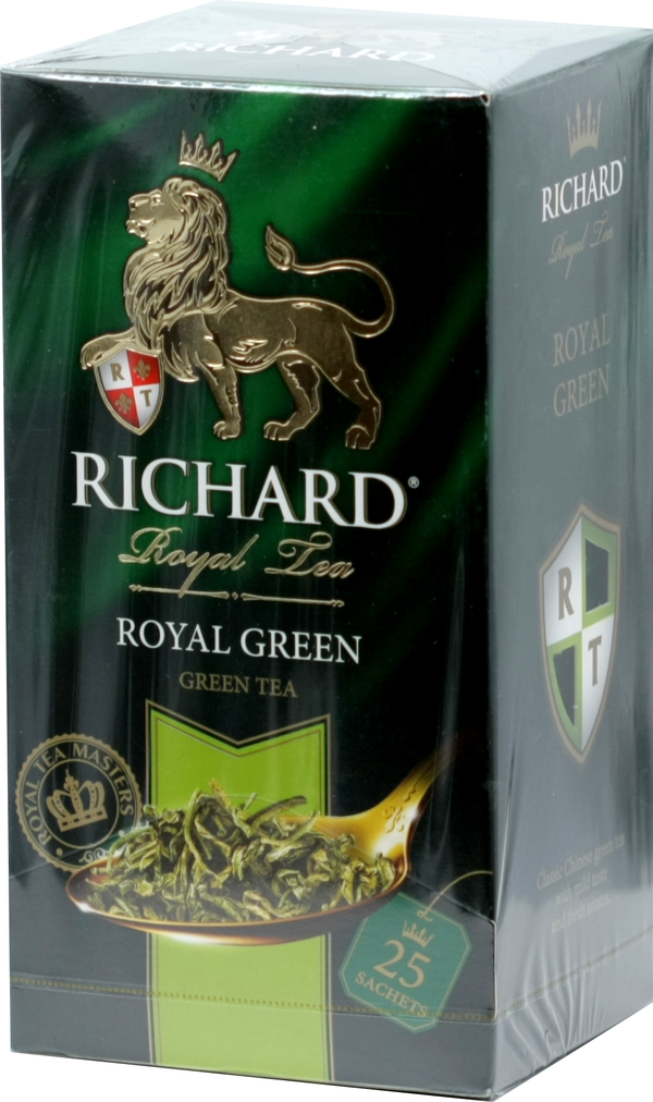 Royal green. Ричард Роял Грин 25 пак. Richard Royal Green Tea листовой. Чай Ричард Роял Грин 25пак/12. Чай зеленый Richard Royal Green в пакетиках, 200 пак..